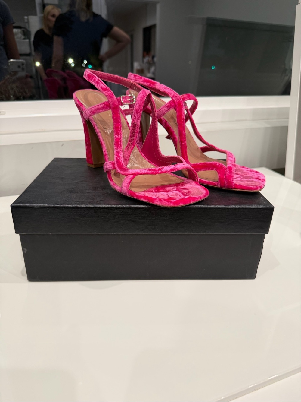 Dries Van Noten Hot Pink Velvet Strappy Block Heels